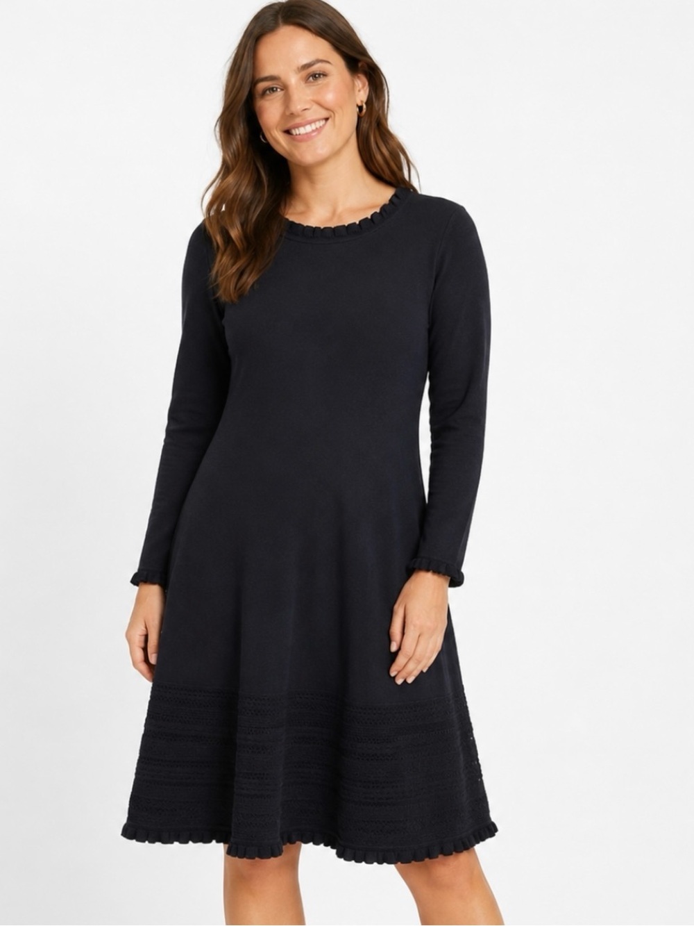 KATE SPADE | Black Pointelle Drop Waist Ruffled Fit and Flare Dress Sz. Medium